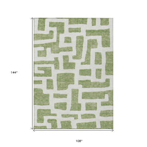 Homeroots 3' Artichoke Green Abstract Area Rug - Stylish, Washable Indoor-outdoor Design For All Spaces 9' X 12' Polyester 593844