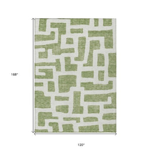 Homeroots 3' Artichoke Green Abstract Area Rug - Stylish, Washable Indoor-outdoor Design For All Spaces 10' X 14' Polyester 593845