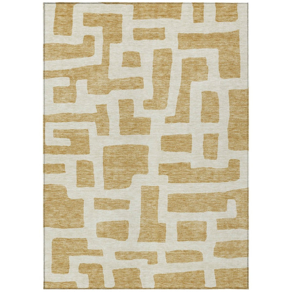 HomeRoots 5' Gold and Ivory Abstract Area Rug - Durable, Washable, Modern Design for Indoor and Outdoor Use 5' X 8' 593847