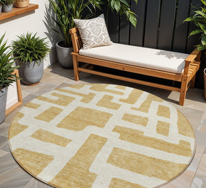 Homeroots 3' Artichoke Green Abstract Area Rug - Stylish, Washable Indoor-outdoor Design For All Spaces 8' Round Polyester 593848