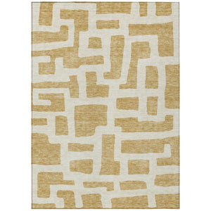 HomeRoots 5' Gold and Ivory Abstract Area Rug - Durable, Washable, Modern Design for Indoor and Outdoor Use 10' X 14' 593851