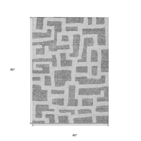 Homeroots 3' Artichoke Green Abstract Area Rug - Stylish, Washable Indoor-outdoor Design For All Spaces 5' X 8' Polyester 593853