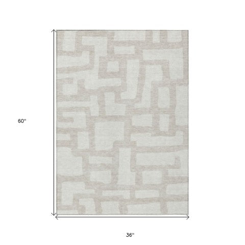 Homeroots 3' Artichoke Green Abstract Area Rug - Stylish, Washable Indoor-outdoor Design For All Spaces 3' X 5' Polyester 593858