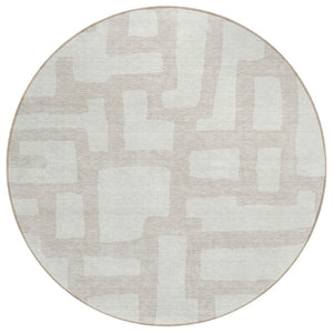 HomeRoots 5' Abstract Ivory and Beige Indoor Outdoor Area Rug - Durable, Washable, Stylish for Any Space 8' Round 593860