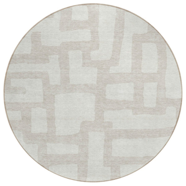 HomeRoots 5' Abstract Ivory and Beige Indoor Outdoor Area Rug - Durable, Washable, Stylish for Any Space 8' Round 593860