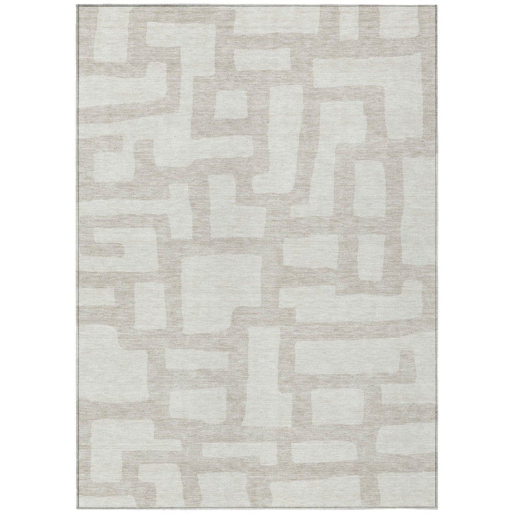HomeRoots 9' Ivory and Beige Abstract Area Rug - Durable, Washable Design for Indoor & Outdoor Spaces 9' X 12' 593862
