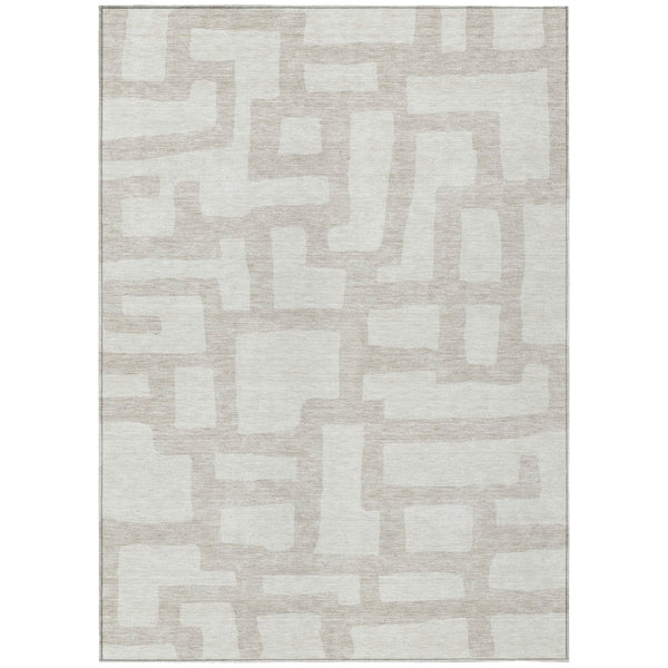 HomeRoots 5' Abstract Ivory and Beige Indoor Outdoor Area Rug - Durable, Washable, Stylish for Any Space 10' X 14' 593863
