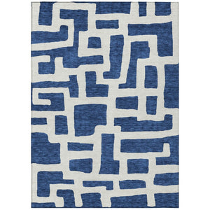 HomeRoots 9' Navy Blue and Ivory Abstract Area Rug - Stylish, Durable, Washable for Indoor and Outdoor Use 9' X 12' 593868