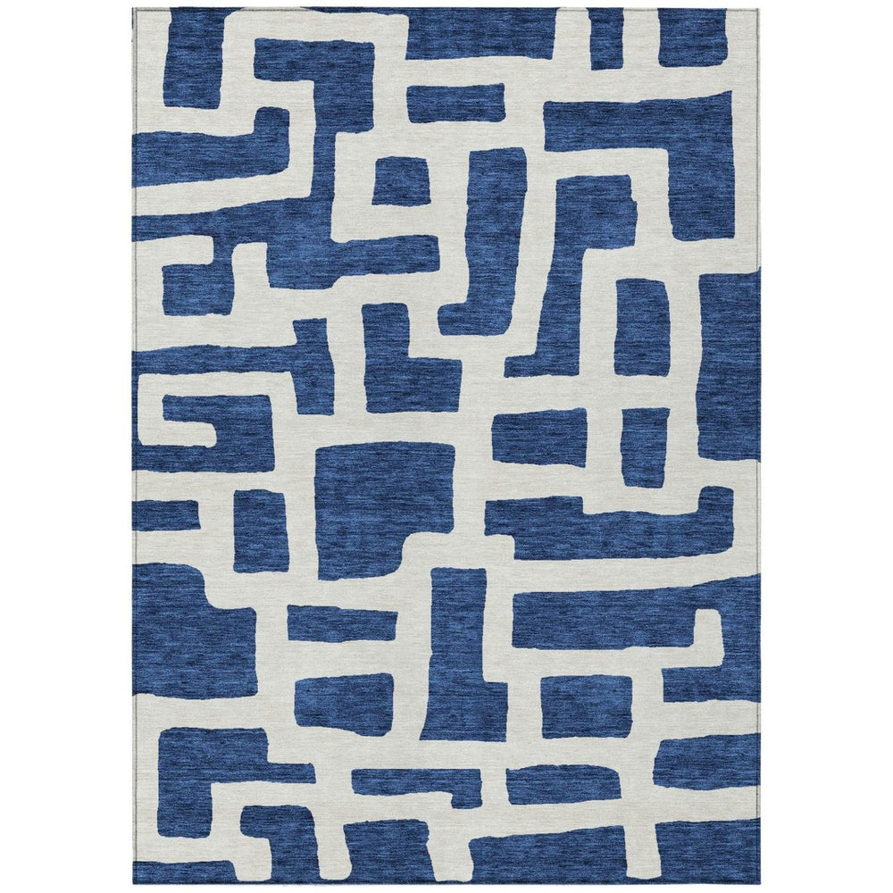 HomeRoots 5' Navy Blue and Ivory Abstract Area Rug – Stylish, Washable Solution for Indoor and Outdoor Spaces 10' X 14' 593869