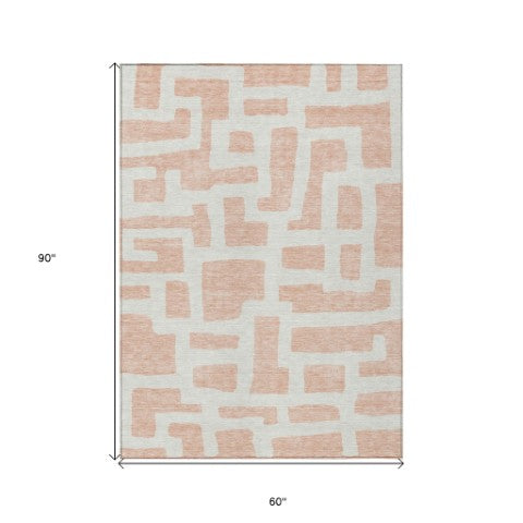 Homeroots 3' Artichoke Green Abstract Area Rug - Stylish, Washable Indoor-outdoor Design For All Spaces 5' X 8' Polyester 593871