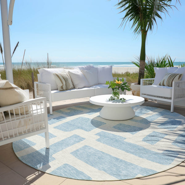 Homeroots 3' Artichoke Green Abstract Area Rug - Stylish, Washable Indoor-outdoor Design For All Spaces 8' Round Polyester 593892