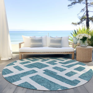 Homeroots 3' Artichoke Green Abstract Area Rug - Stylish, Washable Indoor-outdoor Design For All Spaces 8' Round Polyester 593898