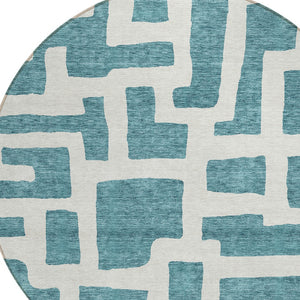 Homeroots 3' Artichoke Green Abstract Area Rug - Stylish, Washable Indoor-outdoor Design For All Spaces 8' Round Polyester 593898