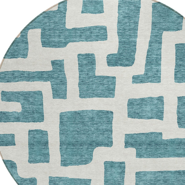 Homeroots 3' Artichoke Green Abstract Area Rug - Stylish, Washable Indoor-outdoor Design For All Spaces 8' Round Polyester 593898