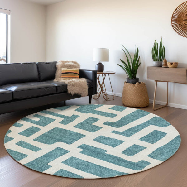 Homeroots 3' Artichoke Green Abstract Area Rug - Stylish, Washable Indoor-outdoor Design For All Spaces 8' Round Polyester 593898