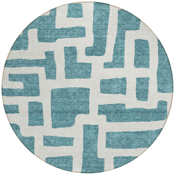 Homeroots 3' Artichoke Green Abstract Area Rug - Stylish, Washable Indoor-outdoor Design For All Spaces 8' Round Polyester 593898