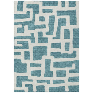HomeRoots 5' Abstract Teal Blue and Ivory Area Rug - Washable, Durable, Perfect for Indoor & Outdoor Spaces 8' X 10' 593899
