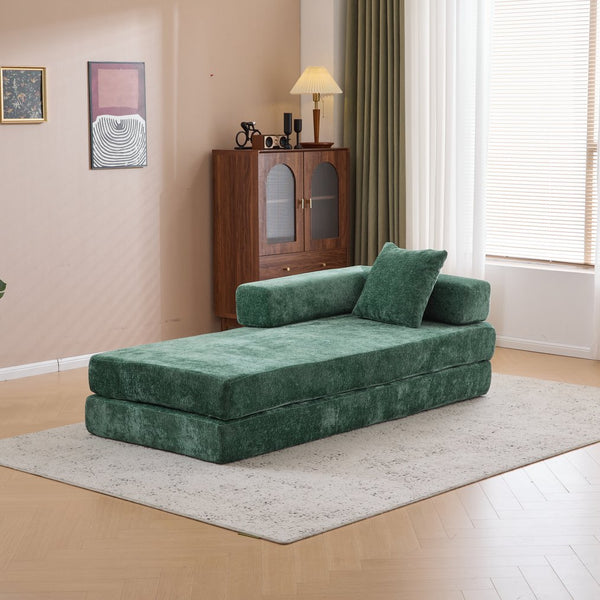 English Elm Floor Couch - Versatile Convertible Futon Sofa Bed With Pillow Back Support, Chenille Comfort & Style W3723P343693