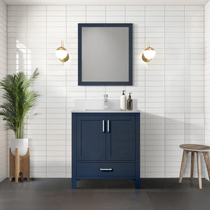 English Elm Navy 30" Bath Vanity with White Quartz Top, Soft-Close Drawer, Chrome Faucet & Spacious Storage B2731P259012