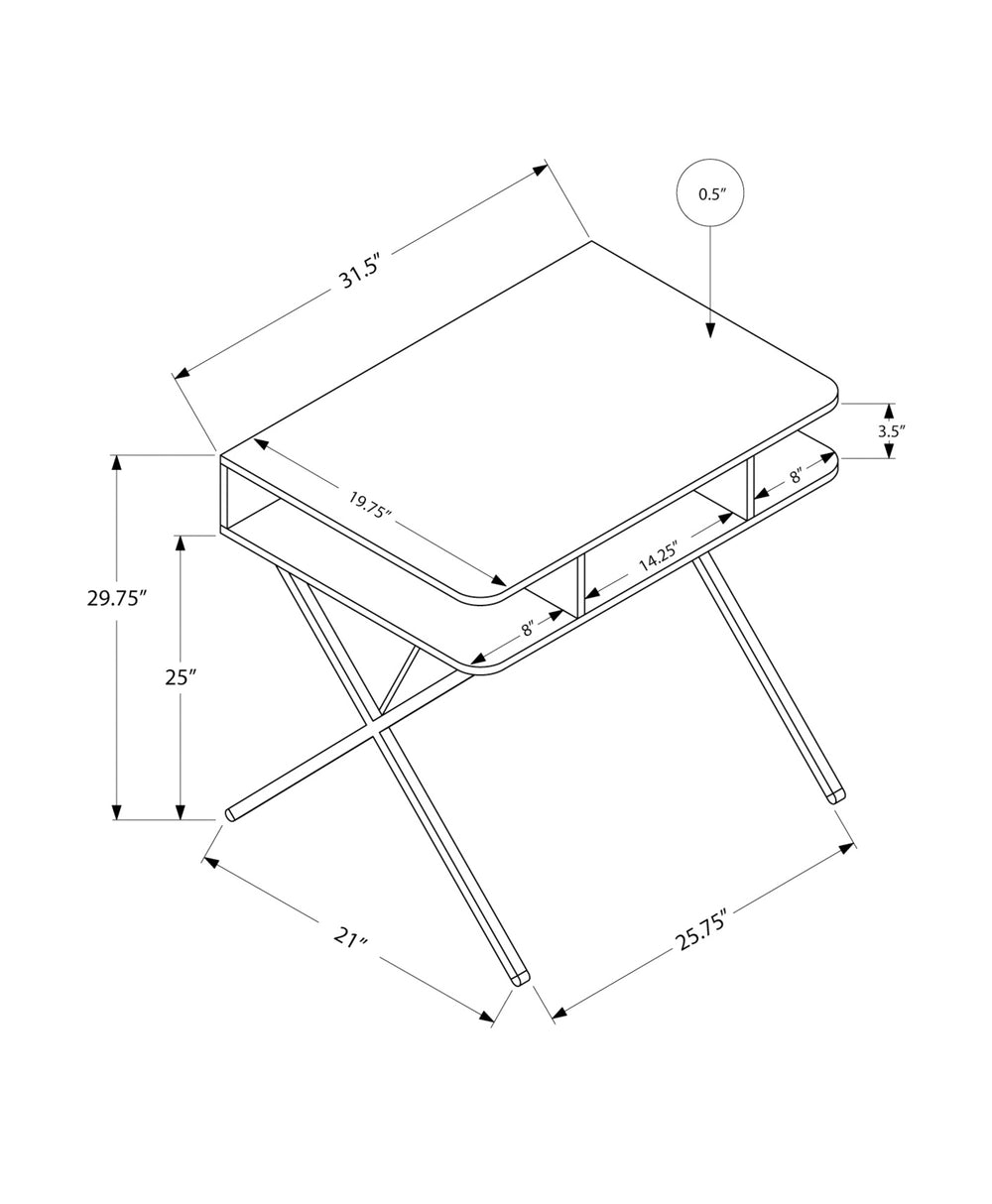 English Elm Computer Desk 31" Modern White Laminate Top with Grey X-Frame, 3 Open Storage Shelves, Compact Workstation B2710P219611