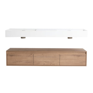 English Elm 60 Inch Wall-Mounted Modern Bathroom Vanity With Dual Resin Sinks, Soft Close Drawers & Chic Design W999S00356
