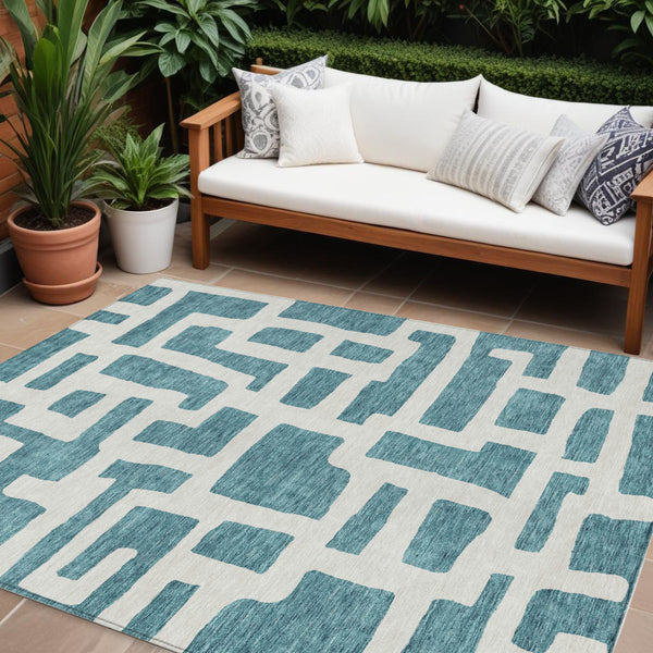 Homeroots 3' Artichoke Green Abstract Area Rug - Stylish, Washable Indoor-outdoor Design For All Spaces 9' X 12' Polyester 593900