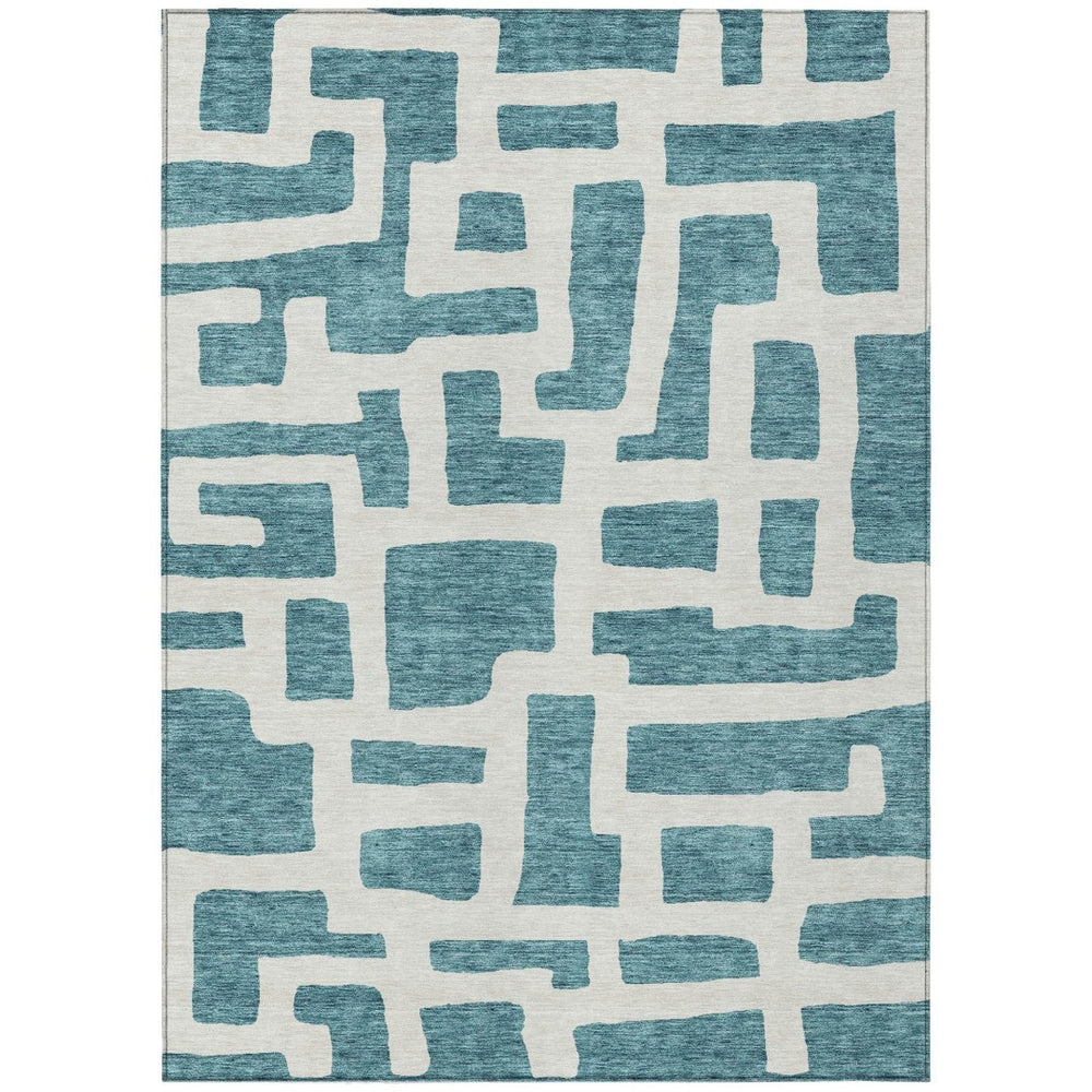 HomeRoots 5' Abstract Teal Blue and Ivory Area Rug - Washable, Durable, Perfect for Indoor & Outdoor Spaces 10' X 14' 593901
