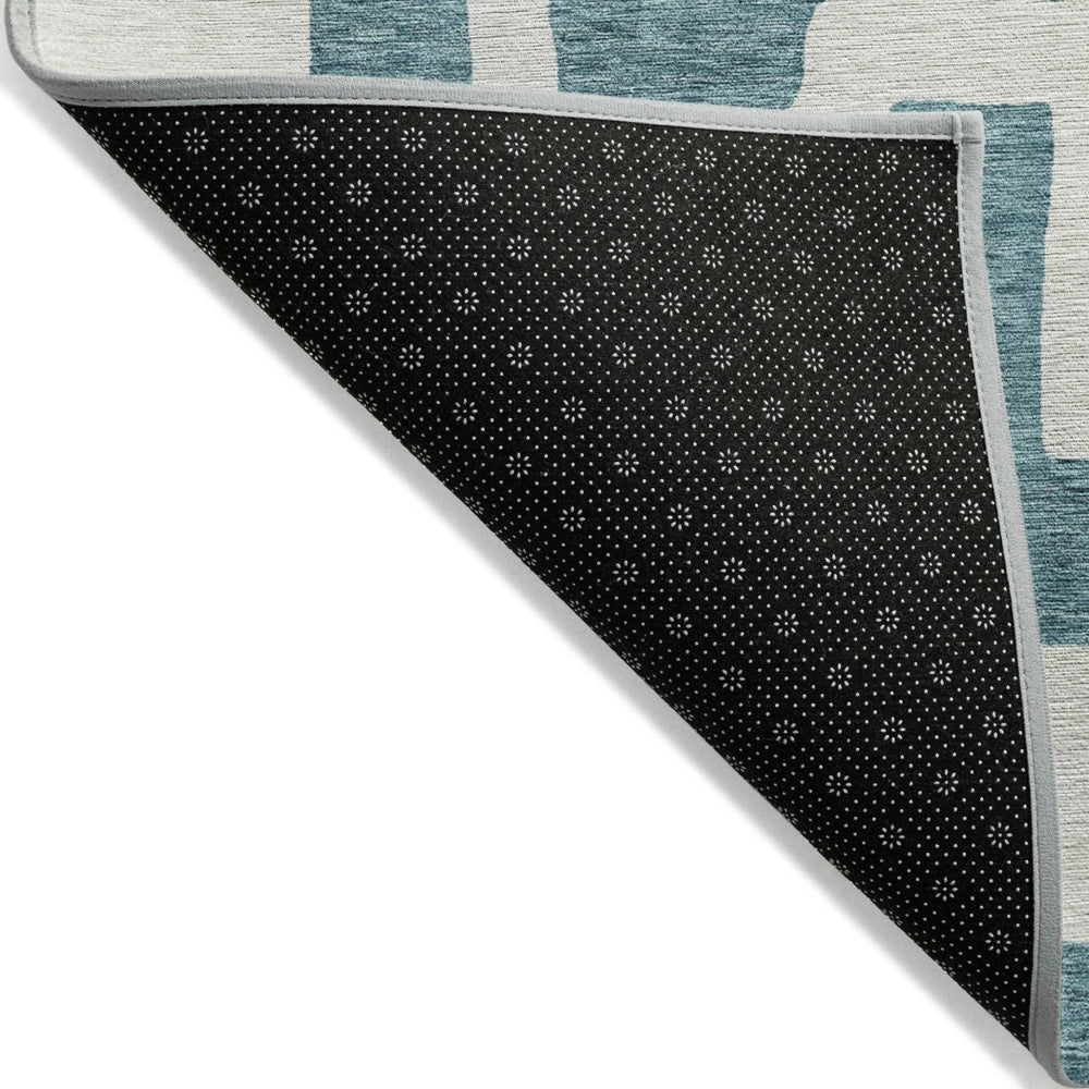 HomeRoots 5' Abstract Teal Blue and Ivory Area Rug - Washable, Durable, Perfect for Indoor & Outdoor Spaces 10' X 14' 593901