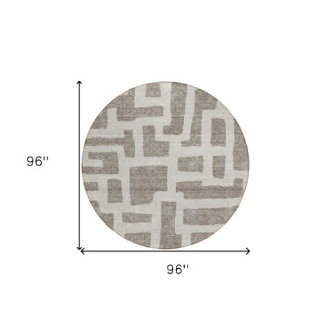 Homeroots 3' Artichoke Green Abstract Area Rug - Stylish, Washable Indoor-outdoor Design For All Spaces 8' Round Polyester 593904