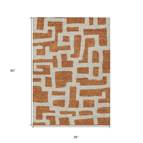 Homeroots 3' Artichoke Green Abstract Area Rug - Stylish, Washable Indoor-outdoor Design For All Spaces 3' X 5' Polyester 593908
