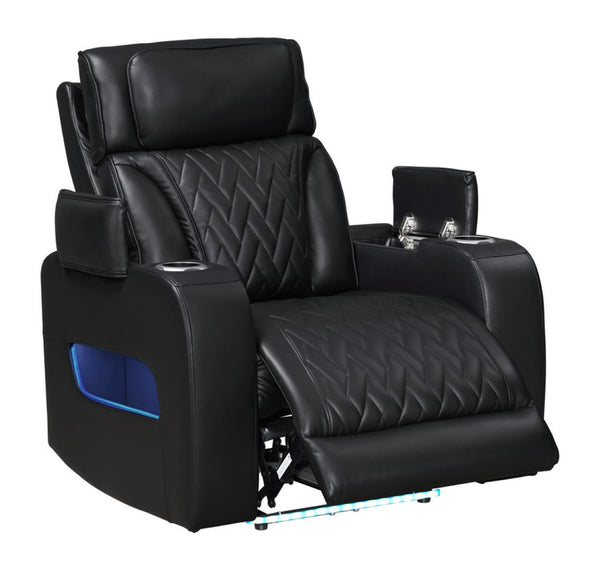 English Elm Jazmina Quilted Leather Aire Power Recliner with Led Lighting Usb Charging Storage Black B2749P413349