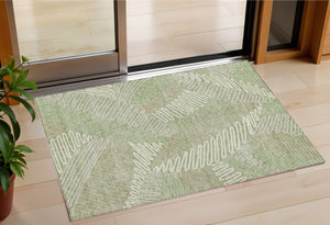 Homeroots 3' Floral Washable Area Rug In Artichoke Green, Brown, And Ivory For Indoor Or Outdoor Use 3' X 5' Polyester 593914