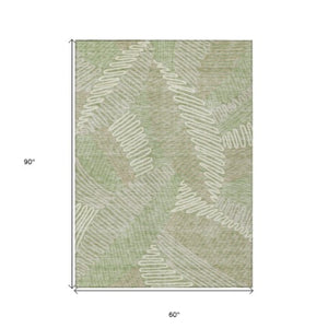 Homeroots 3' Floral Washable Area Rug In Artichoke Green, Brown, And Ivory For Indoor Or Outdoor Use 5' X 8' Polyester 593915