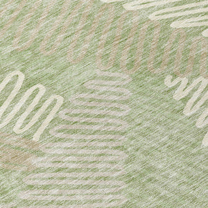 Homeroots 3' Floral Washable Area Rug In Artichoke Green, Brown, And Ivory For Indoor Or Outdoor Use 5' X 8' Polyester 593915