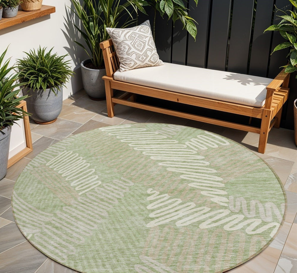 HomeRoots 5' Refreshing Floral Area Rug in Artichoke Green, Brown & Ivory for Indoor & Outdoor Use 8' Round 593916
