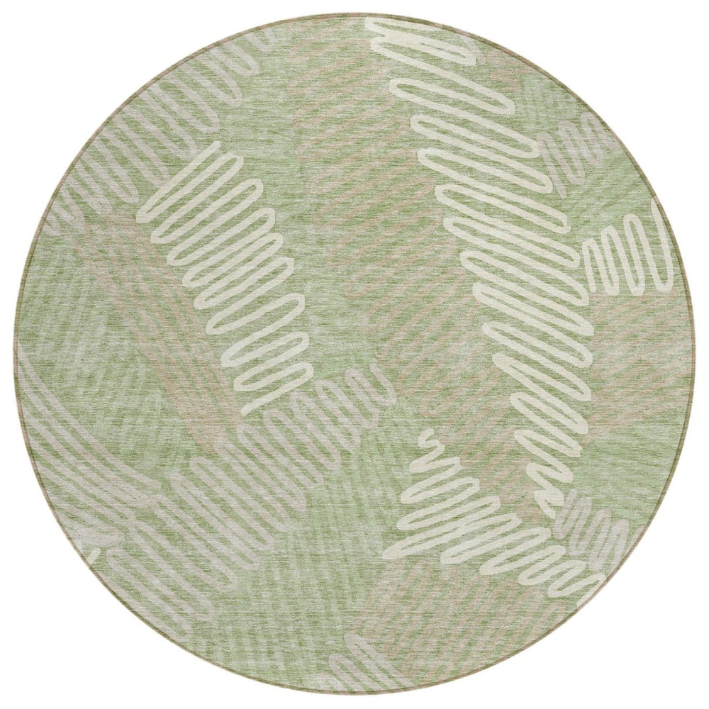 HomeRoots 5' Refreshing Floral Area Rug in Artichoke Green, Brown & Ivory for Indoor & Outdoor Use 8' Round 593916