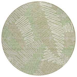 HomeRoots 5' Refreshing Floral Area Rug in Artichoke Green, Brown & Ivory for Indoor & Outdoor Use 8' Round 593916