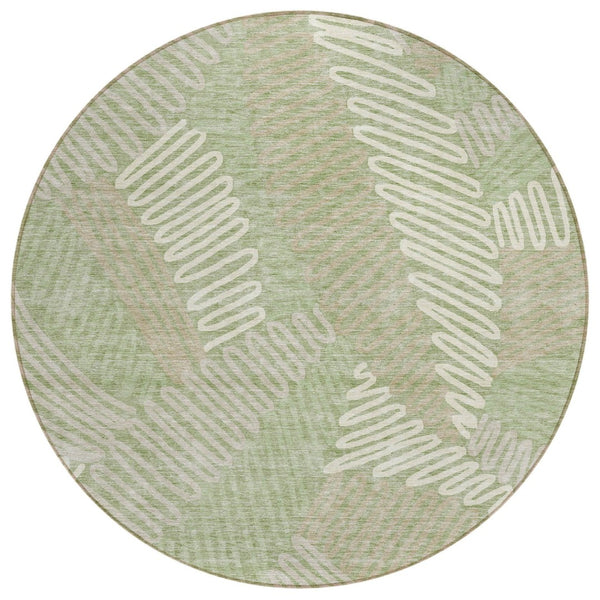 HomeRoots 5' Refreshing Floral Area Rug in Artichoke Green, Brown & Ivory for Indoor & Outdoor Use 8' Round 593916