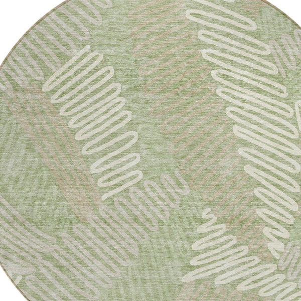 Homeroots 3' Floral Washable Area Rug In Artichoke Green, Brown, And Ivory For Indoor Or Outdoor Use 8' Round Polyester 593916