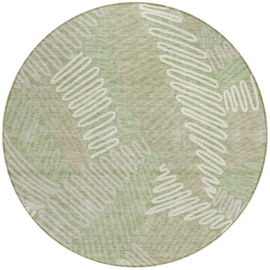 Homeroots 3' Floral Washable Area Rug In Artichoke Green, Brown, And Ivory For Indoor Or Outdoor Use 8' Round Polyester 593916