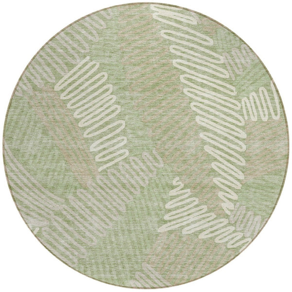Homeroots 3' Floral Washable Area Rug In Artichoke Green, Brown, And Ivory For Indoor Or Outdoor Use 8' Round Polyester 593916
