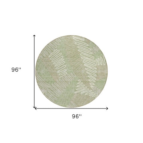 Homeroots 3' Floral Washable Area Rug In Artichoke Green, Brown, And Ivory For Indoor Or Outdoor Use 8' Round Polyester 593916
