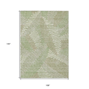 Homeroots 3' Floral Washable Area Rug In Artichoke Green, Brown, And Ivory For Indoor Or Outdoor Use 9' X 12' Polyester 593918