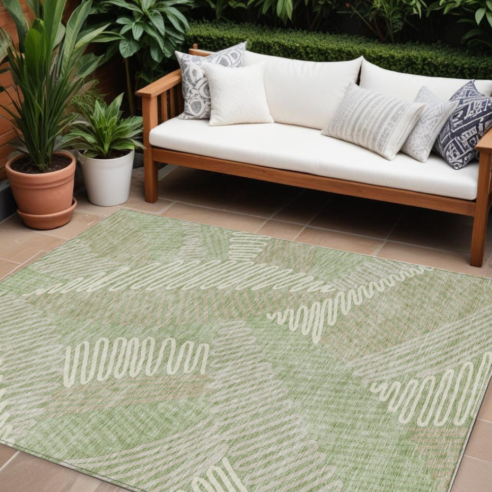HomeRoots 9' Artichoke Green Floral Area Rug – Washable, Durable, Perfect for Indoor & Outdoor Spaces 9' X 12' 593918