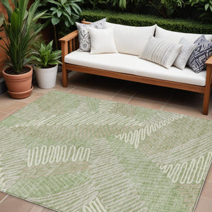 Homeroots 3' Floral Washable Area Rug In Artichoke Green, Brown, And Ivory For Indoor Or Outdoor Use 9' X 12' Polyester 593918