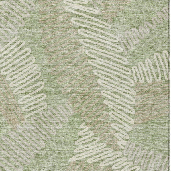 Homeroots 3' Floral Washable Area Rug In Artichoke Green, Brown, And Ivory For Indoor Or Outdoor Use 9' X 12' Polyester 593918