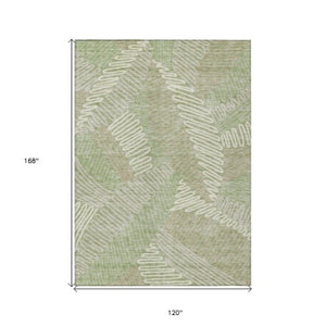 Homeroots 3' Floral Washable Area Rug In Artichoke Green, Brown, And Ivory For Indoor Or Outdoor Use 10' X 14' Polyester 593919
