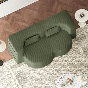 English Elm Modern Full Size Folding Sofa Bed Plush Corduroy Convertible Sleeper with 2 Pillows Foam-Filled 15" Mattress Green W1885P369586