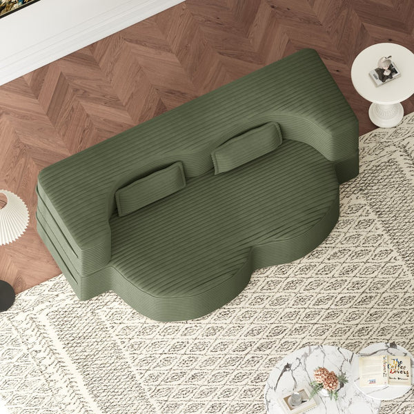 English Elm Modern Full Size Folding Sofa Bed Plush Corduroy Convertible Sleeper with 2 Pillows Foam-Filled 15" Mattress Green W1885P369586