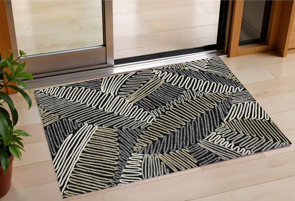 Homeroots 3' Floral Washable Area Rug In Artichoke Green, Brown, And Ivory For Indoor Or Outdoor Use 3' X 5' Polyester 593920
